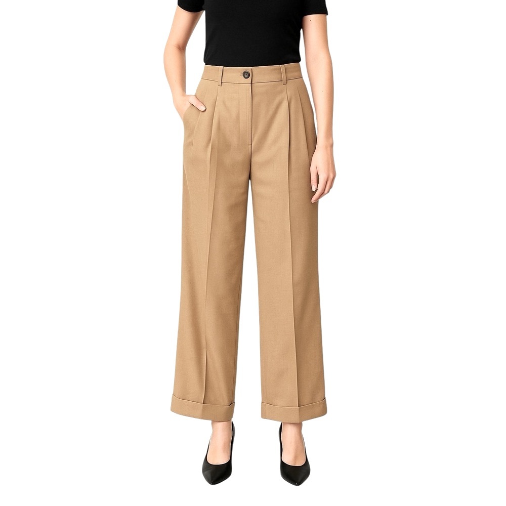 Vintage High-Waisted Pleated Khaki Trousers | Slouchy Wide Leg 90s M/L